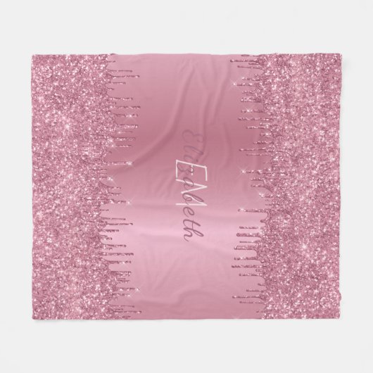 Monogram Metallic Pink Dripping Glitzer Girly Fleecedecke (Vorderseite (Horizontal))