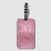 Monogram Metallic Pink Dripping Glitzer Girly Gepäckanhänger (Vorderseite Vertikal)