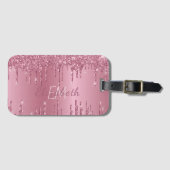 Monogram Metallic Pink Dripping Glitzer Girly Gepäckanhänger (Vorderseite (Horizontal))