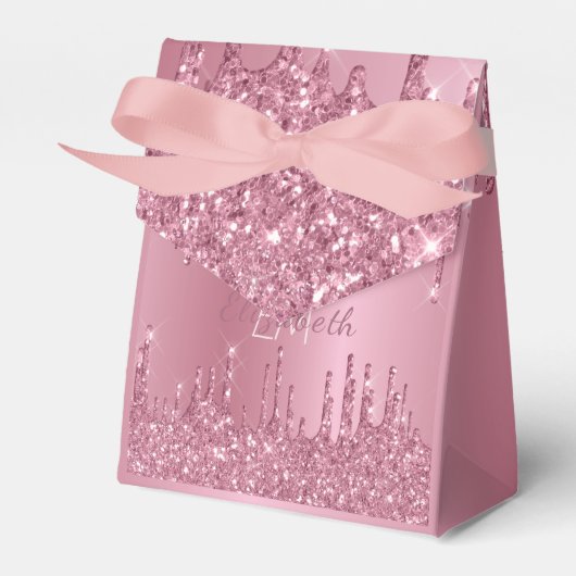 Monogram Metallic Pink Dripping Glitzer Girly Geschenkschachtel (Vorderseite)