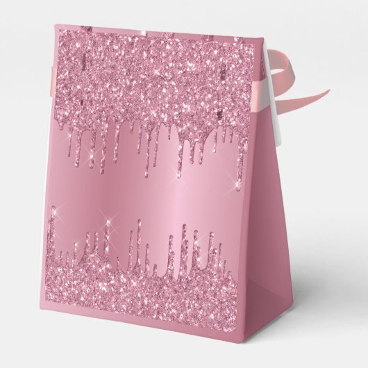 Monogram Metallic Pink Dripping Glitzer Girly Geschenkschachtel (Rückseite)
