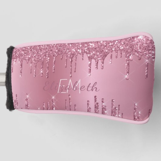 Monogram Metallic Pink Dripping Glitzer Girly Golf Headcover (Vorderseite)