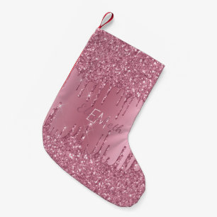 Monogram Metallic Pink Dripping Glitzer Girly Kleiner Weihnachtsstrumpf