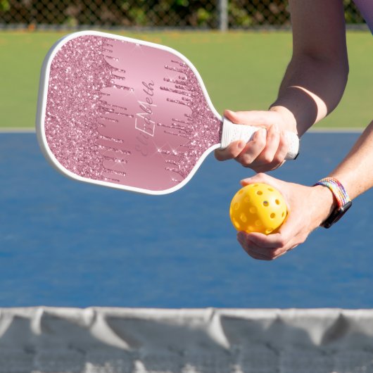 Monogram Metallic Pink Dripping Glitzer Girly Pickleball Schläger (InSitu)