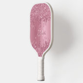 Monogram Metallic Pink Dripping Glitzer Girly Pickleball Schläger (Links)