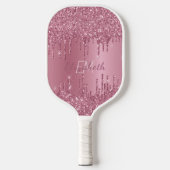 Monogram Metallic Pink Dripping Glitzer Girly Pickleball Schläger (Vorderseite)