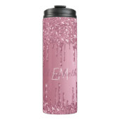 Monogram Metallic Pink Dripping Glitzer Girly Thermosbecher (Vorderseite)