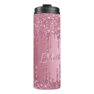 Monogram Metallic Pink Dripping Glitzer Girly Thermosbecher