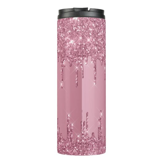Monogram Metallic Pink Dripping Glitzer Girly Thermosbecher (Rückseite)