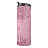 Monogram Metallic Pink Dripping Glitzer Girly Thermosbecher (Nach rechts gedreht)