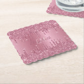 Monogram Metallic Pink Dripping Glitzer Girly Untersetzer (angewinkelt)