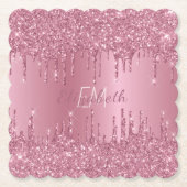 Monogram Metallic Pink Dripping Glitzer Girly Untersetzer (Vorderseite)