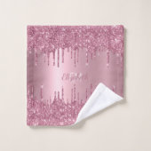 Monogram Metallic Pink Dripping Glitzer Moderner Badhandtuch Set (Waschlappen)