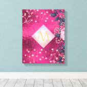Monogram Metallic Pink Rosegold Navy Glitzer Girly Leinwanddruck (Insitu (Holzboden))