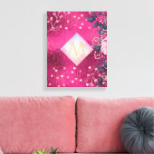 Monogram Metallic Pink Rosegold Navy Glitzer Girly Leinwanddruck (Insitu (Wohnzimmer))