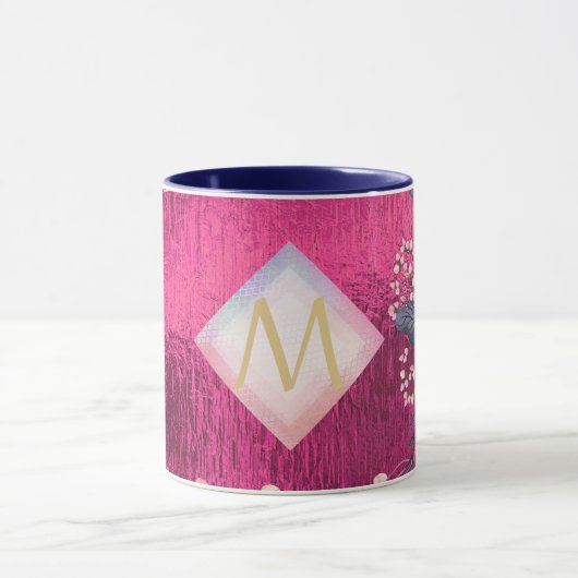 Monogram Metallic Pink Rosegold Navy Glitzer Girly Tasse (Zentrum)