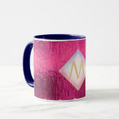 Monogram Metallic Pink Rosegold Navy Glitzer Girly Tasse (Vorderseite Links)