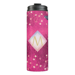 Monogram Metallic Pink Rosegold Navy Glitzer Girly Thermosbecher