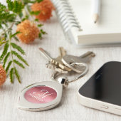 Monogram Metallic Pink Texter Personalisierter Nam Schlüsselanhänger (Seite)