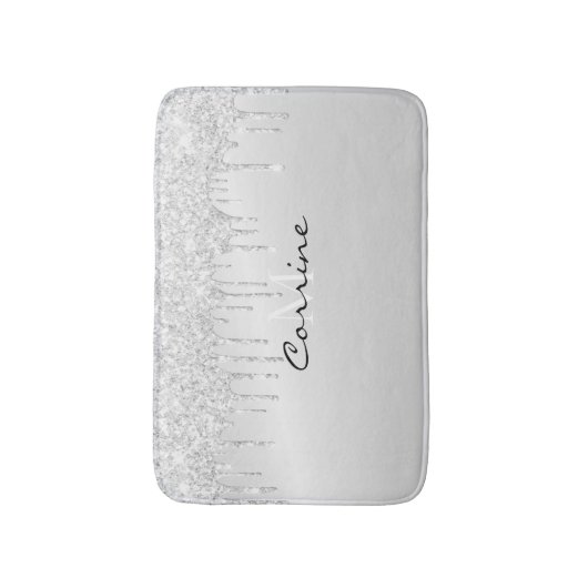 Monogram Metallic Platinum Silver Glitzer Drift Badematte (Vorderseite Vertikal)