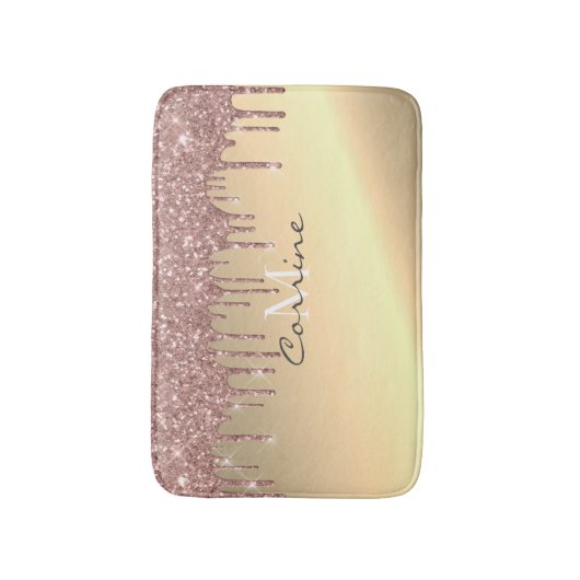 Monogram Metallic Rose Gold + 14K Glitzer Dripping Badematte (Vorderseite Vertikal)