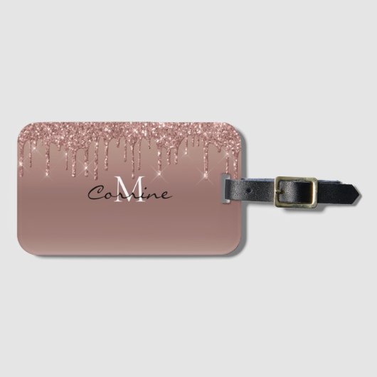 Monogram Metallic Rose Gold Dripping Glitzer Icing Gepäckanhänger (Vorderseite (Horizontal))