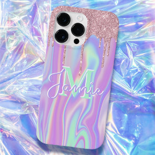 Monogram Metallic Rose Gold Glitzer & Iridescent Case-Mate iPhone 14 Pro Max Hülle