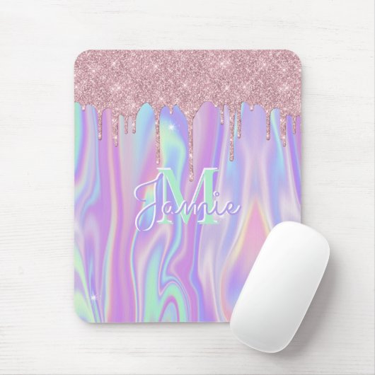 Monogram Metallic Rose Gold Glitzer & Iridescent Mousepad (Mit Mouse)