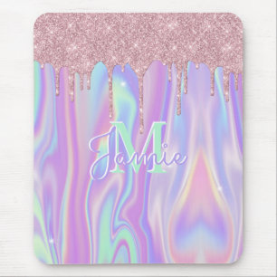 Monogram Metallic Rose Gold Glitzer & Iridescent Mousepad