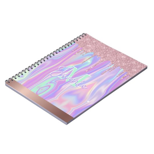 Monogram Metallic Rose Gold Glitzer & Iridescent Notizblock (Linke Seite)