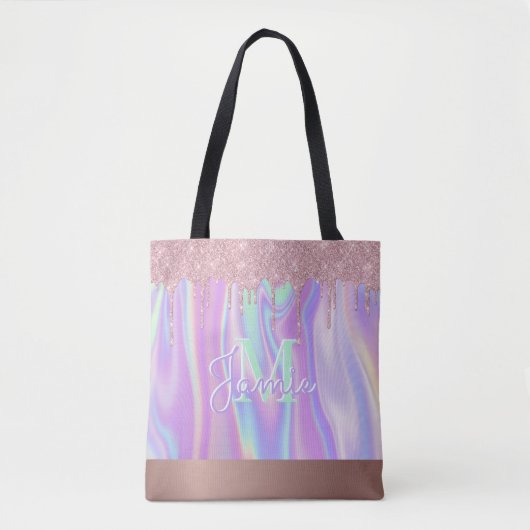 Monogram Metallic Rose Gold Glitzer & Iridescent Tasche (Vorderseite)
