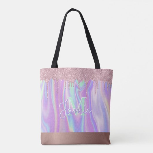 Monogram Metallic Rose Gold Glitzer & Iridescent Tasche (Rückseite)