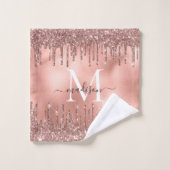 Monogram Metallic Rose Gold Pink Dripping Glitzer Badhandtuch Set (Waschlappen)