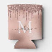 Monogram Metallic Rose Gold Pink Glitzer Tropfen Dosenkühler (Rückseite)