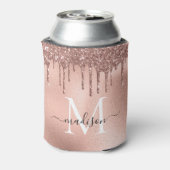 Monogram Metallic Rose Gold Pink Glitzer Tropfen Dosenkühler (Kanne Rückseite)