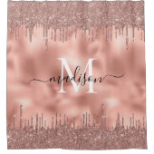 Monogram Metallic Rose Gold Pink Glitzer Tropfen Duschvorhang (Vorderseite)