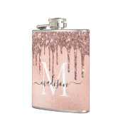Monogram Metallic Rose Gold Pink Glitzer Tropfen Flachmann (Links)