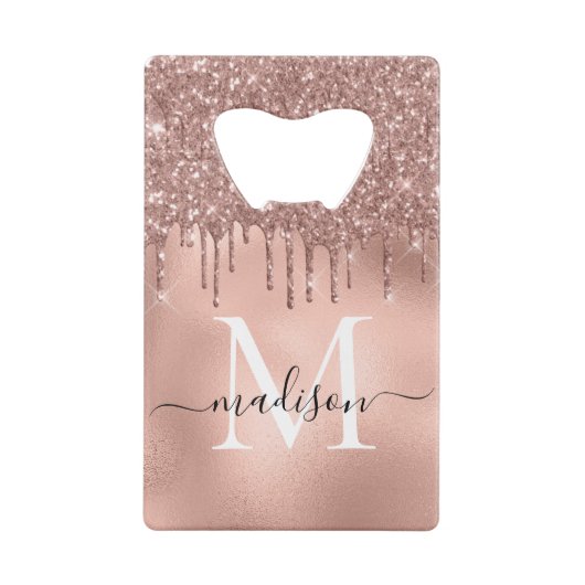 Monogram Metallic Rose Gold Pink Glitzer Tropfen Geldbeutel Flaschenöffner (Rückseite)