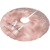 Monogram Metallic Rose Gold Pink Glitzer Tropfen Polyester Weihnachtsbaumdecke (Schrägansicht)