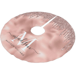 Monogram Metallic Rose Gold Pink Glitzer Tropfen Polyester Weihnachtsbaumdecke
