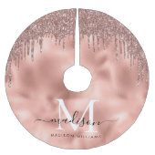 Monogram Metallic Rose Gold Pink Glitzer Tropfen Polyester Weihnachtsbaumdecke (Vorderseite)