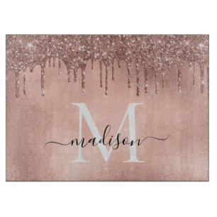 Monogram Metallic Rose Gold Pink Glitzer Tropfen Schneidebrett