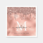 Monogram Metallic Rose Gold Pink Glitzer Tropfen Serviette (Vorderseite)