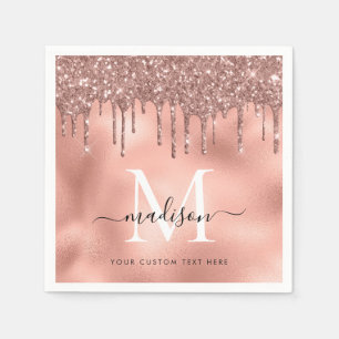 Monogram Metallic Rose Gold Pink Glitzer Tropfen Serviette
