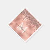 Monogram Metallic Rose Gold Pink Glitzer Tropfen Serviette (Ecke)