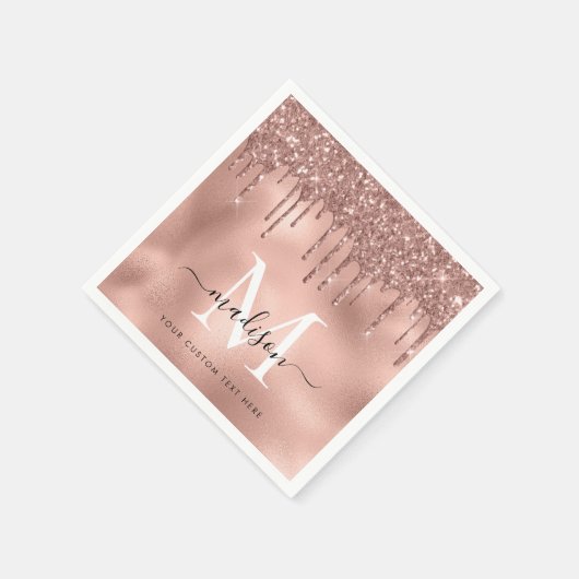 Monogram Metallic Rose Gold Pink Glitzer Tropfen Serviette (Ecke)