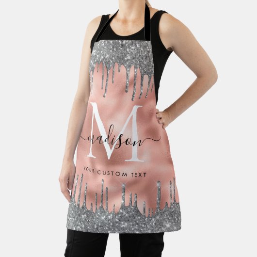 Monogram Metallic Rose Gold Silver Glitzer Tropfen Schürze (InSitu)