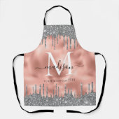 Monogram Metallic Rose Gold Silver Glitzer Tropfen Schürze (Vorderseite)