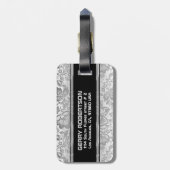 Monogram Metallic Silver Damask Gepäckanhänger (Rückseite vertikal)