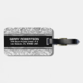 Monogram Metallic Silver Damask Gepäckanhänger (Rückseite horizontal)
